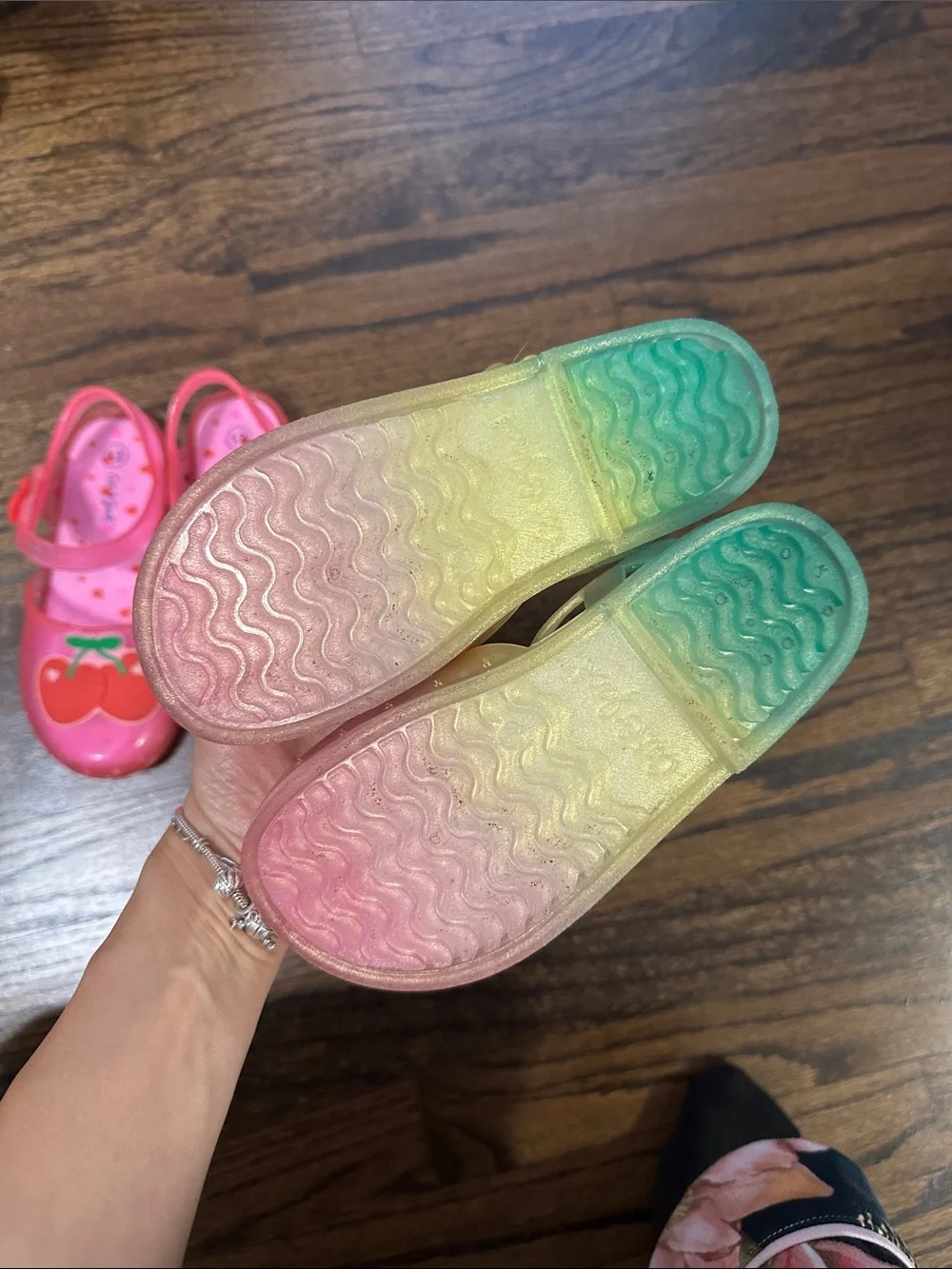 Kids Jelly Mary Jane Shoes - Pink Cherry & Iridescent Unicorn Styles